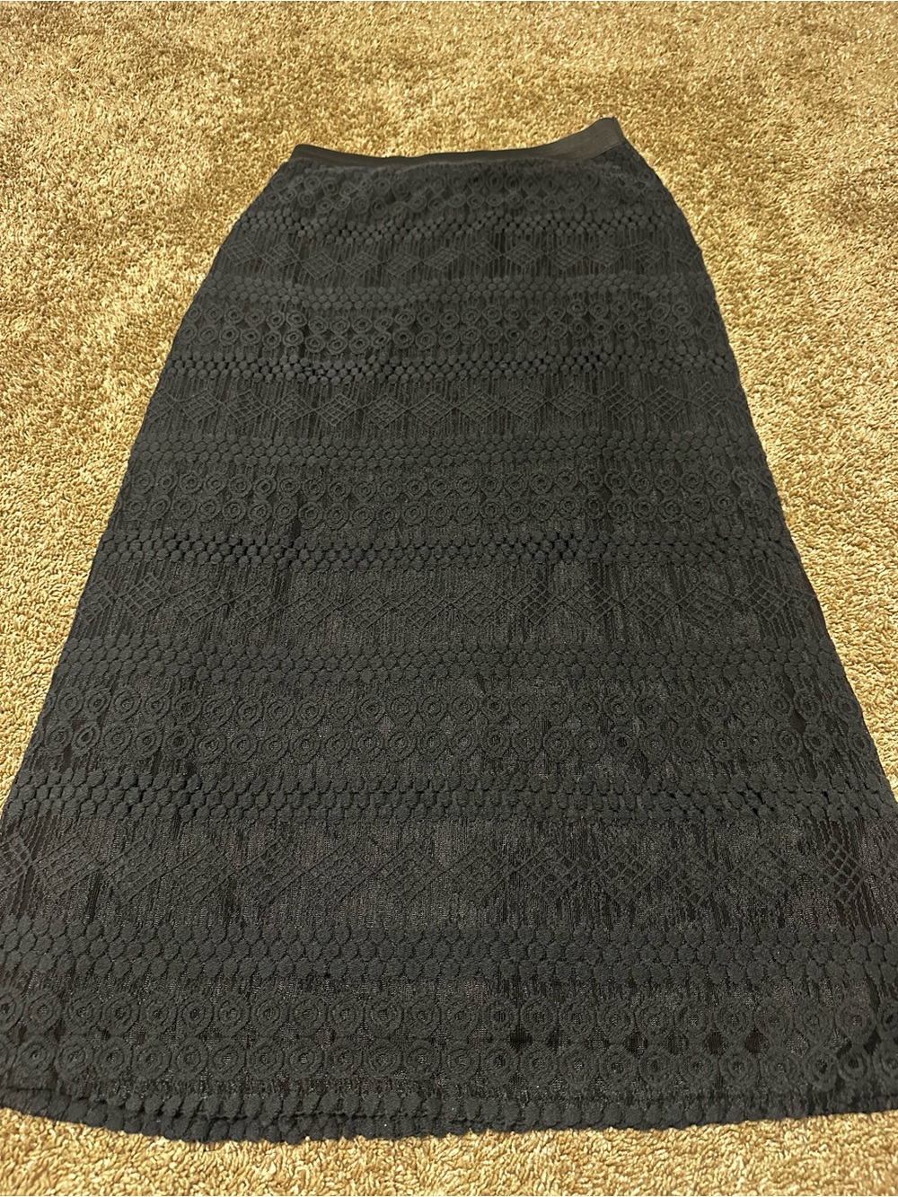Black Lace Maxi Skirt with Textured Panels